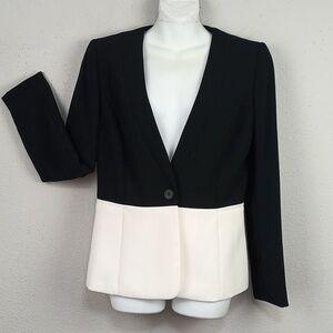 Preston and York Women's Black & White Color Block V Neck one Button Blazer sz 8